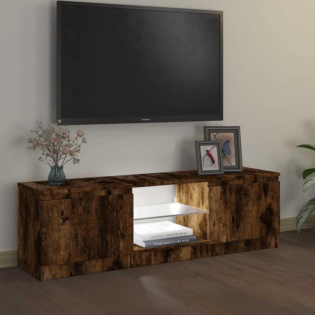 vidaXL Comodă TV cu lumini LED, stejar fumuriu, 120x30x36 cm vidaXL Comodă TV cu lumini LED, stejar fumuriu, 120x30x36 cm