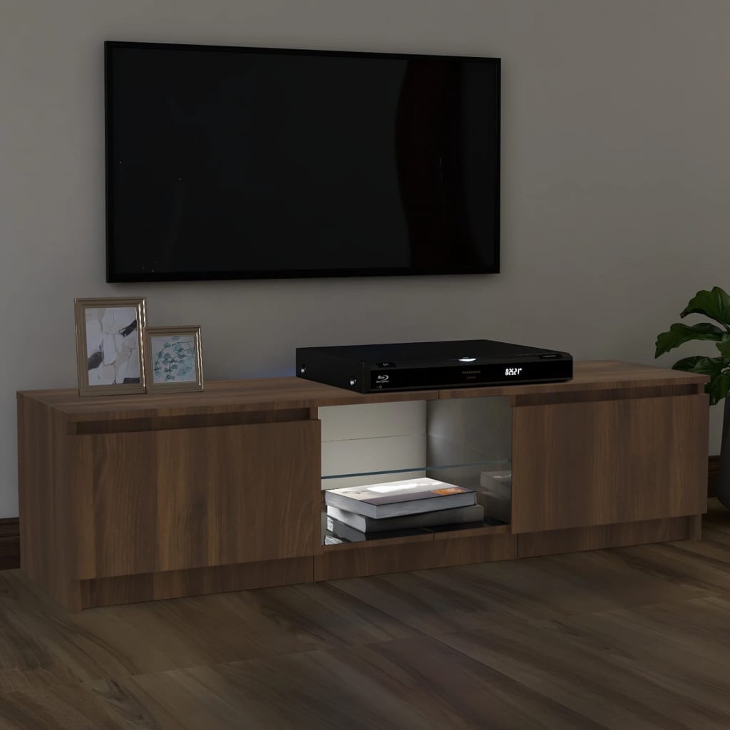 vidaXL Comodă TV cu lumini LED, stejar maro, 120x30x36 cm