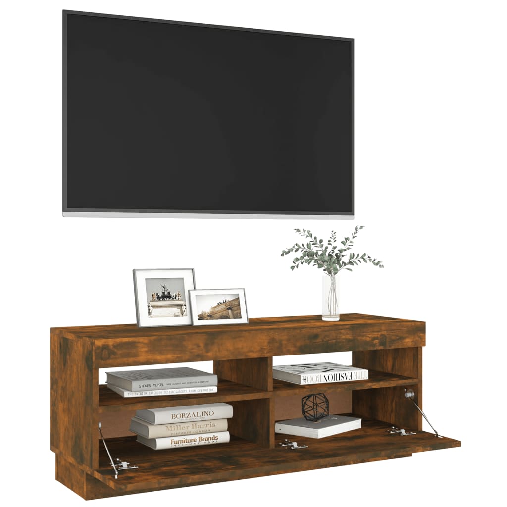 vidaXL Comodă TV cu lumini LED, stejar fumuriu, 100x35x40 cm