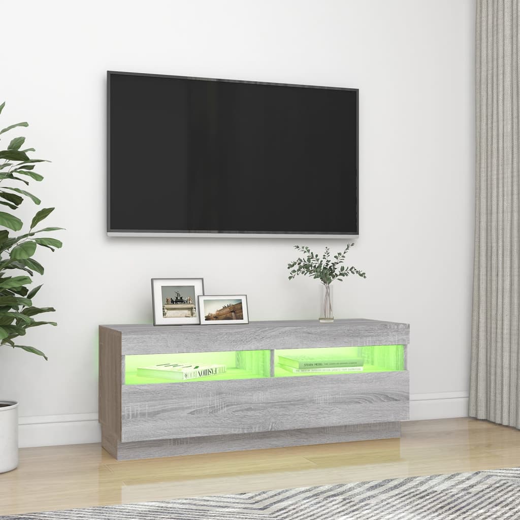 vidaXL Comodă TV cu lumini LED, gri sonoma, 100x35x40 cm