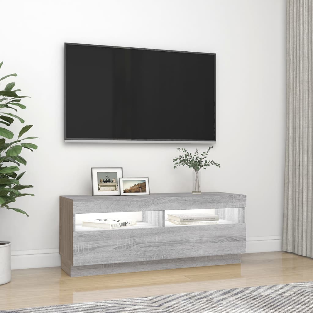 vidaXL Comodă TV cu lumini LED, gri sonoma, 100x35x40 cm