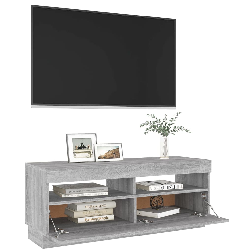 vidaXL Comodă TV cu lumini LED, gri sonoma, 100x35x40 cm