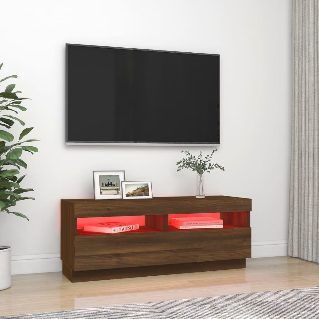 vidaXL Comodă TV cu lumini LED, stejar maro, 100x35x40 cm