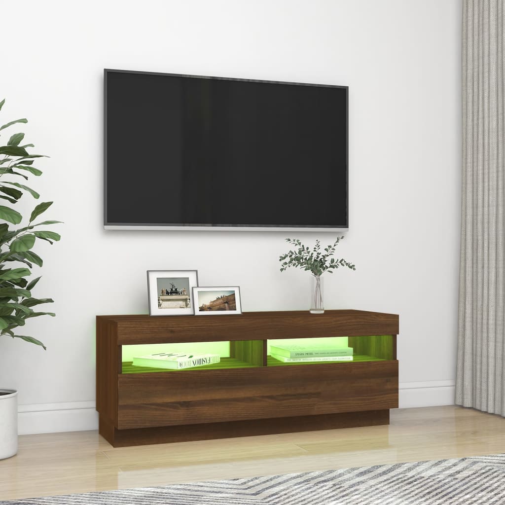 vidaXL Comodă TV cu lumini LED, stejar maro, 100x35x40 cm