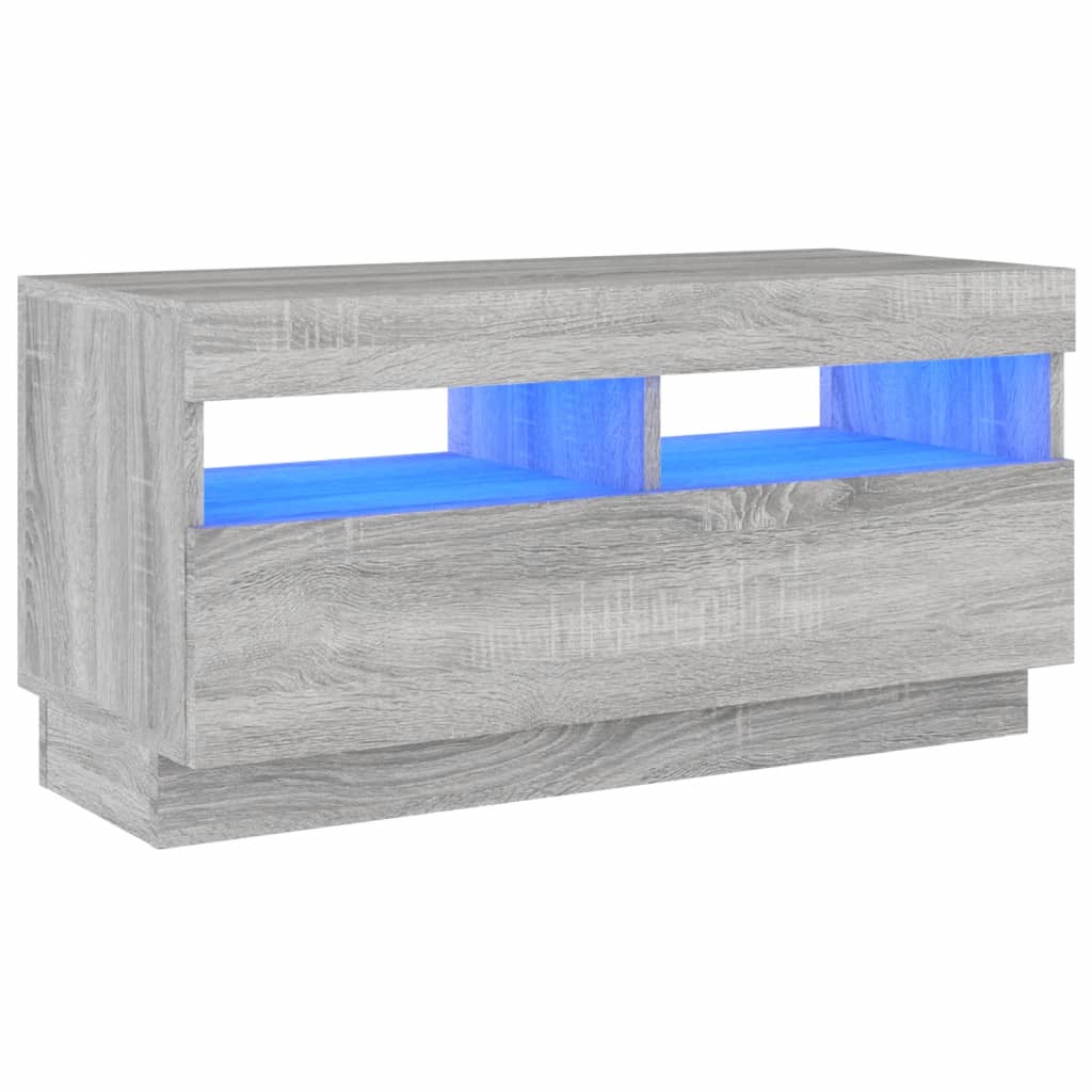 vidaXL Comodă TV cu lumini LED, gri sonoma, 80x35x40 cm vidaXL Comodă TV cu lumini LED, gri sonoma, 80x35x40 cm