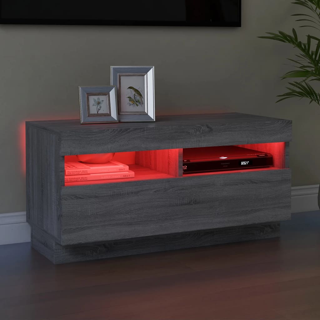 vidaXL Comodă TV cu lumini LED, gri sonoma, 80x35x40 cm vidaXL Comodă TV cu lumini LED, gri sonoma, 80x35x40 cm