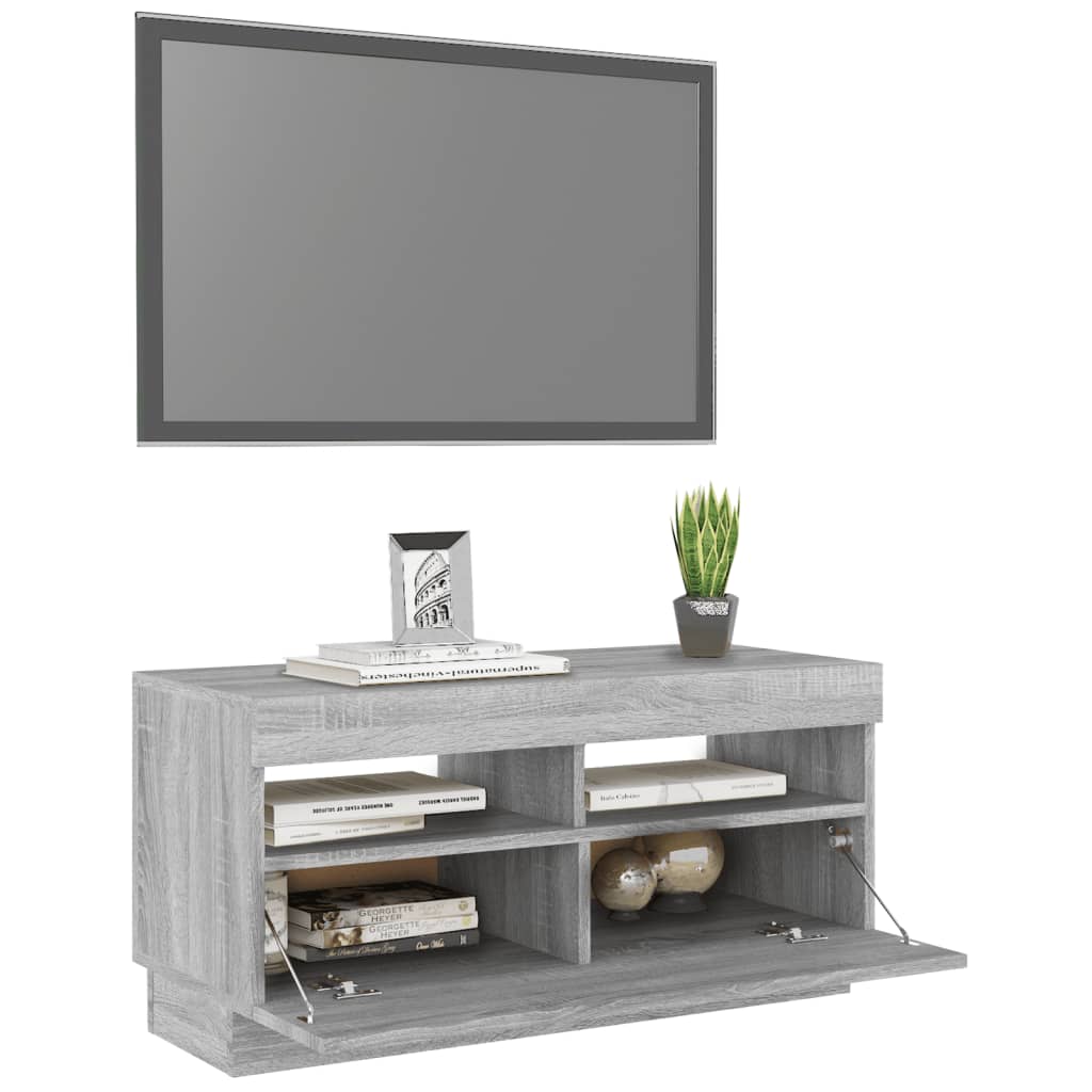 vidaXL Comodă TV cu lumini LED, gri sonoma, 80x35x40 cm vidaXL Comodă TV cu lumini LED, gri sonoma, 80x35x40 cm