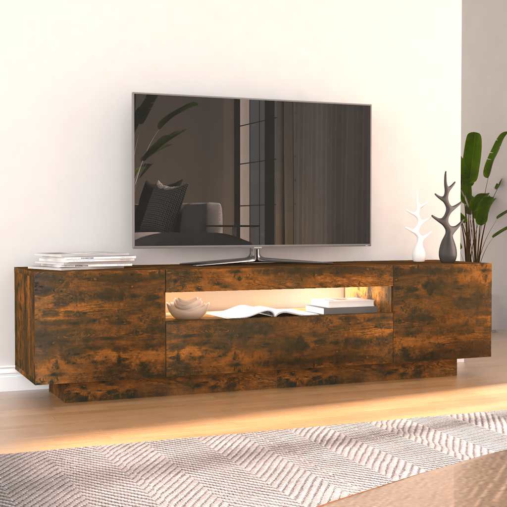 vidaXL Comodă TV cu lumini LED, stejar fumuriu, 160x35x40 cm