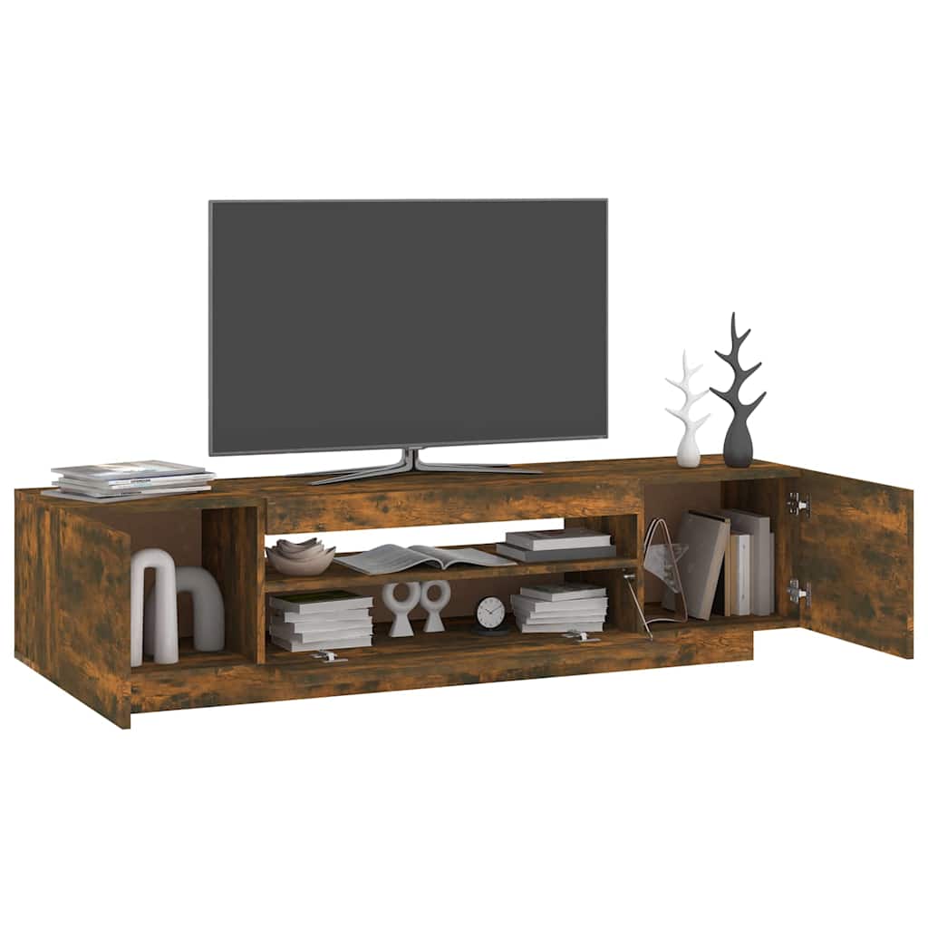 vidaXL Comodă TV cu lumini LED, stejar fumuriu, 160x35x40 cm