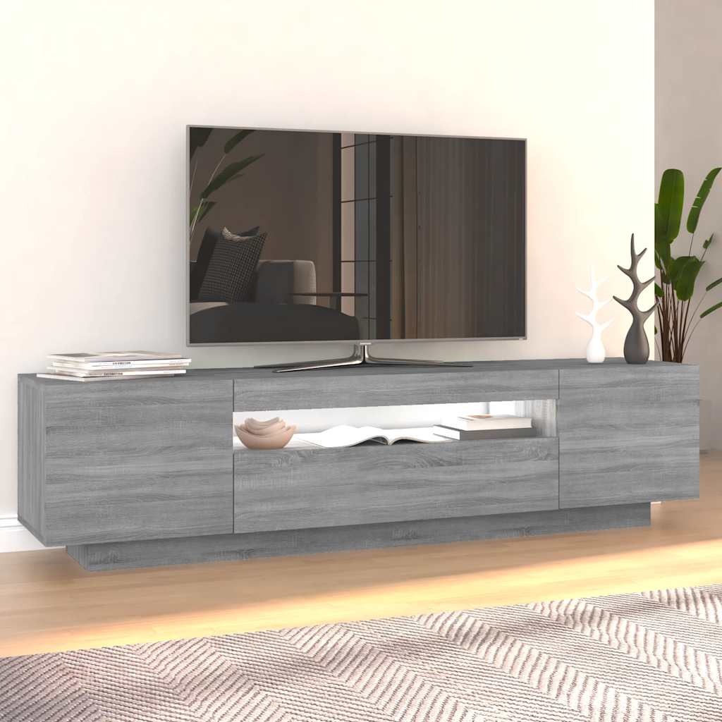 vidaXL Comodă TV cu lumini LED, gri sonoma, 160x35x40 cm vidaXL Comodă TV cu lumini LED, gri sonoma, 160x35x40 cm