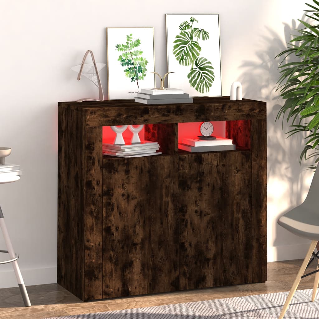vidaXL Dulap cu lumini LED, stejar fumuriu, 80x35x75 cm vidaXL Dulap cu lumini LED, stejar fumuriu, 80x35x75 cm