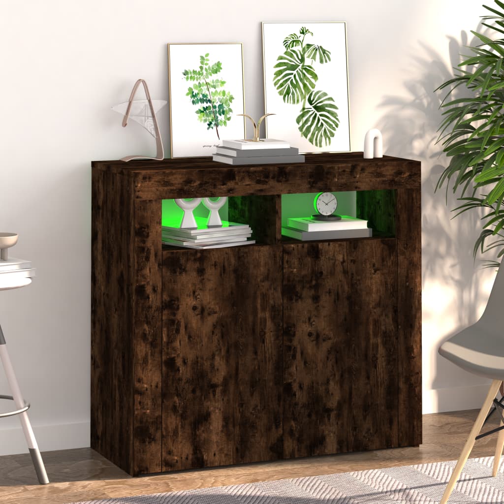 vidaXL Dulap cu lumini LED, stejar fumuriu, 80x35x75 cm vidaXL Dulap cu lumini LED, stejar fumuriu, 80x35x75 cm