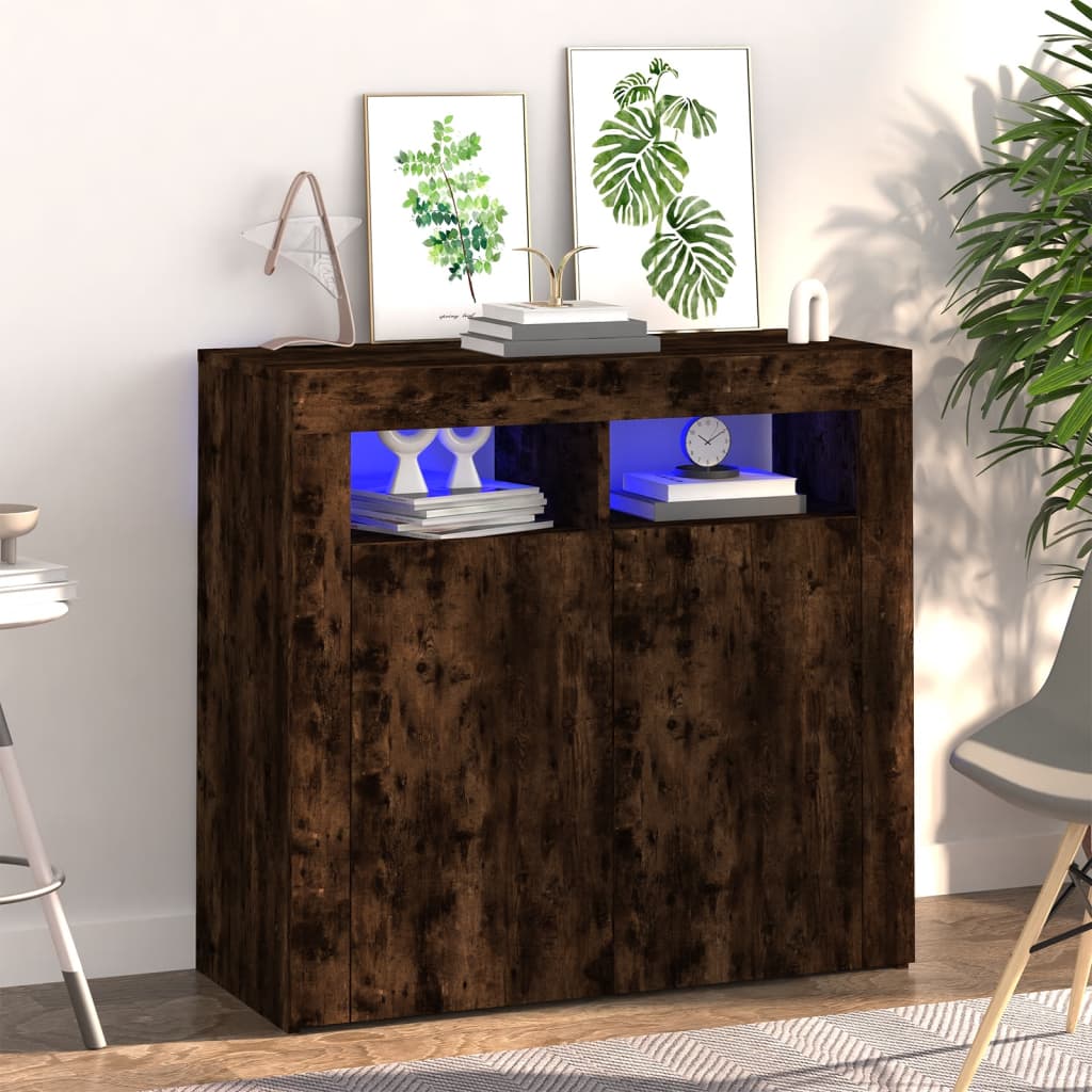 vidaXL Dulap cu lumini LED, stejar fumuriu, 80x35x75 cm vidaXL Dulap cu lumini LED, stejar fumuriu, 80x35x75 cm