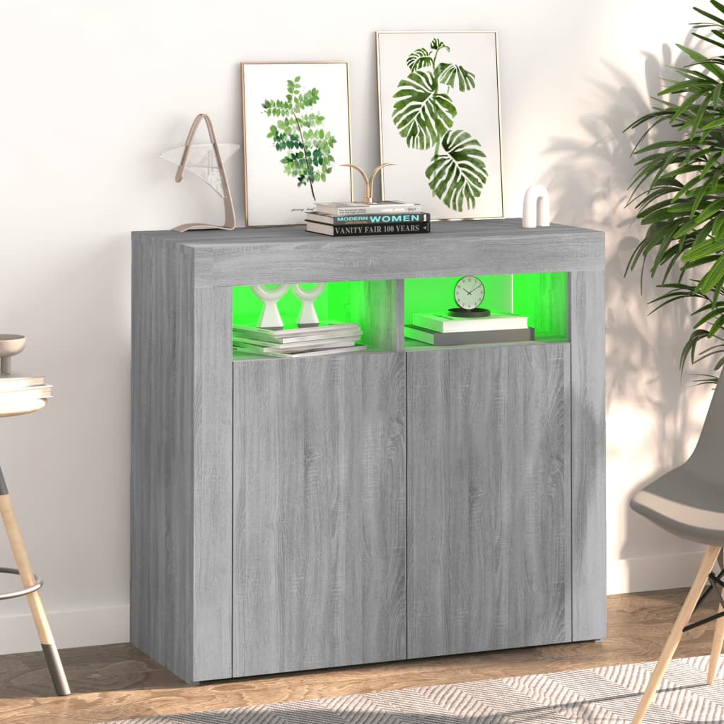 vidaXL Dulap cu lumini LED, gri sonoma, 80x35x75 cm vidaXL Dulap cu lumini LED, gri sonoma, 80x35x75 cm
