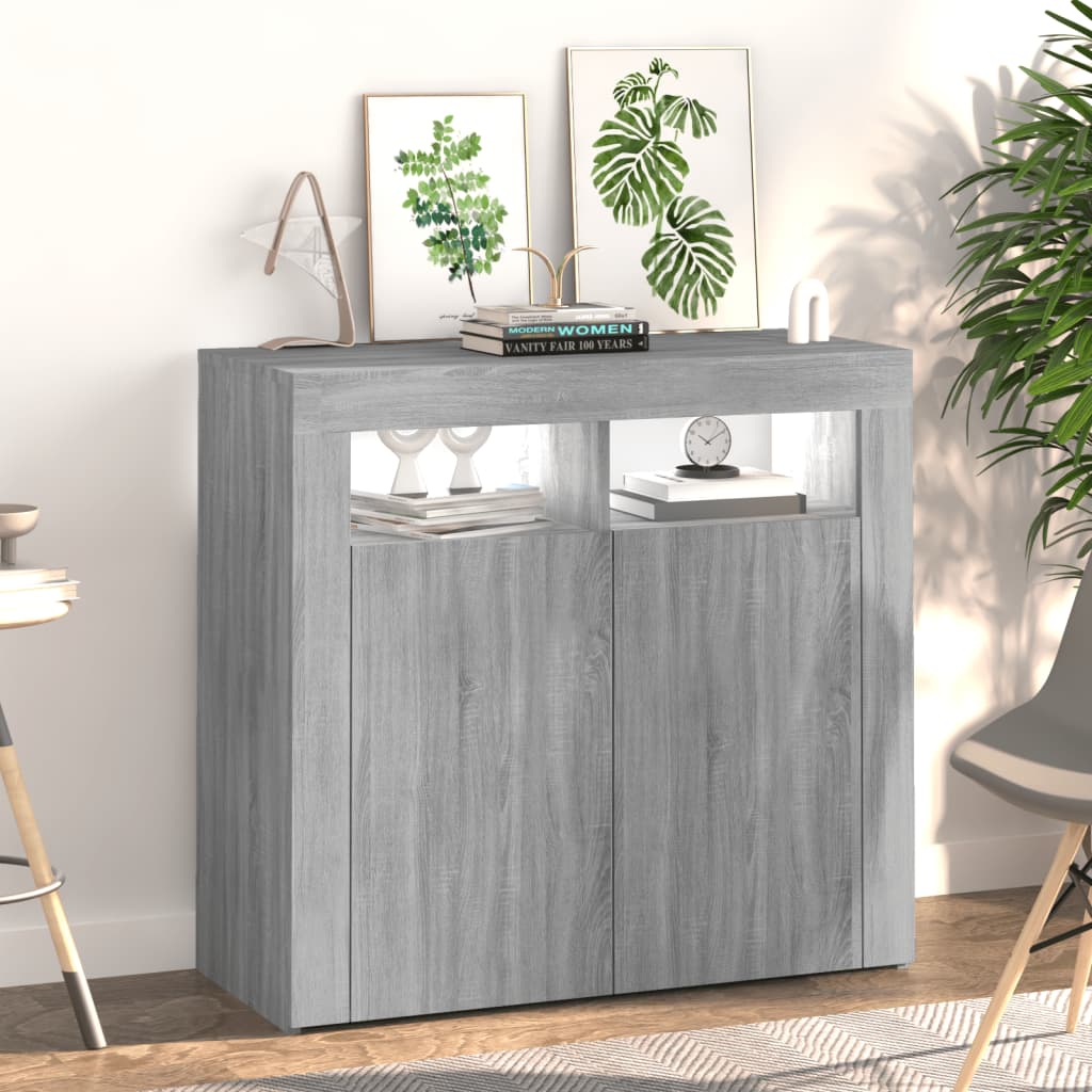 vidaXL Dulap cu lumini LED, gri sonoma, 80x35x75 cm vidaXL Dulap cu lumini LED, gri sonoma, 80x35x75 cm