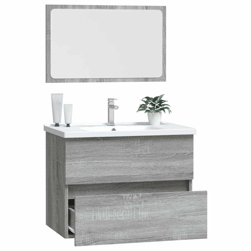 vidaXL Set mobilier de baie, 2 piese, gri sonoma, lemn prelucrat vidaXL Set mobilier de baie, 2 piese, gri sonoma, lemn prelucrat