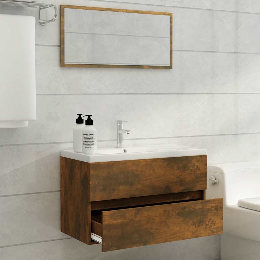 vidaXL Set mobilier de baie, 2 piese, stejar fumuriu, lemn prelucrat vidaXL Set mobilier de baie, 2 piese, stejar fumuriu, lemn prelucrat