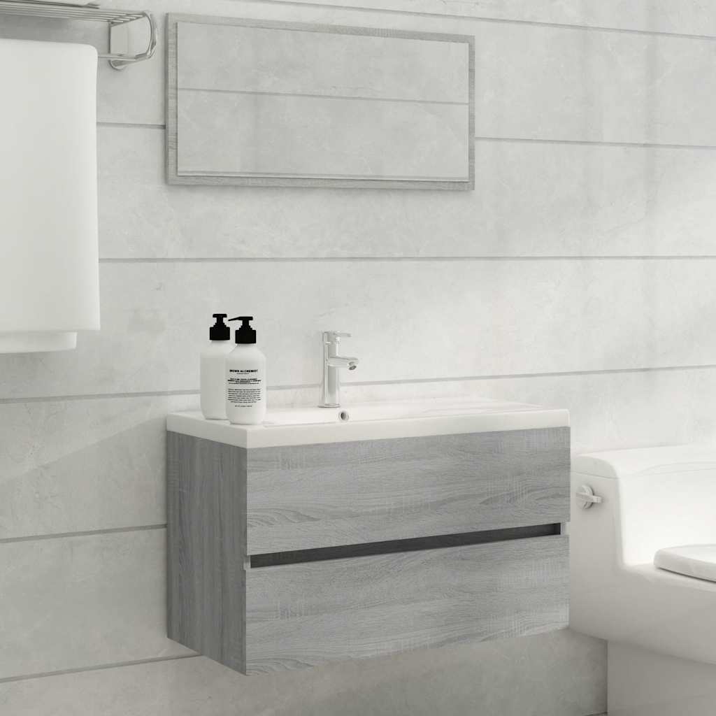 vidaXL Set mobilier de baie, 2 piese, gri sonoma, lemn prelucrat vidaXL Set mobilier de baie, 2 piese, gri sonoma, lemn prelucrat