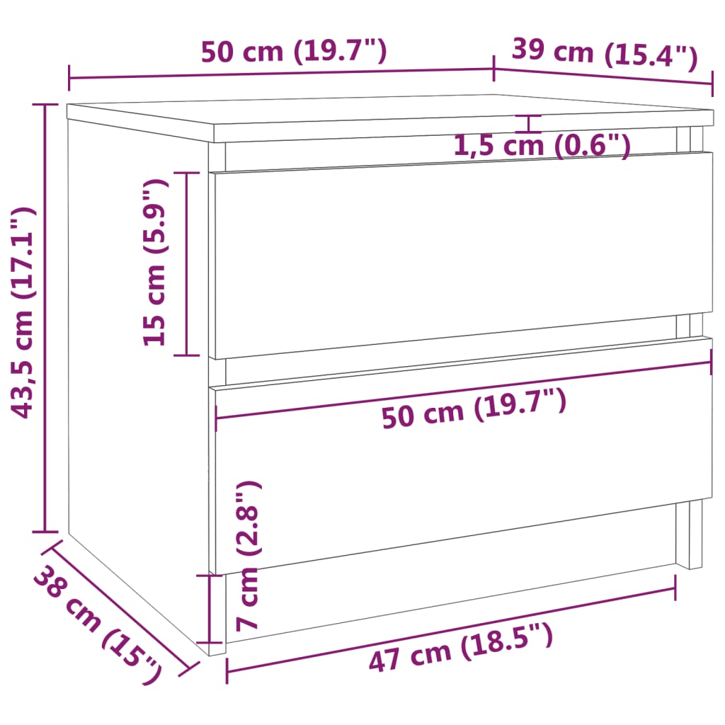 vidaXL Noptiere, 2 buc., gri sonoma, 50x39x43,5 cm, lemn prelucrat vidaXL Noptiere, 2 buc., gri sonoma, 50x39x43,5 cm, lemn prelucrat