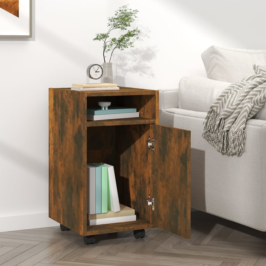 vidaXL Dulap lateral cu roți stejar afumat 33x38x60 cm lemn prelucrat