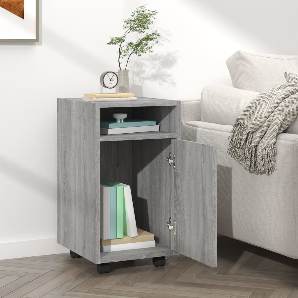 vidaXL Dulap lateral cu roți gri sonoma 33x38x60 cm lemn prelucrat