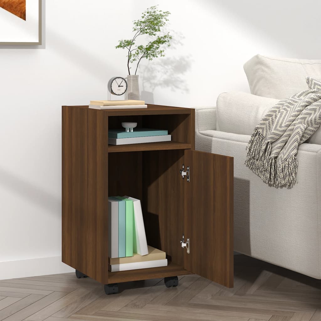 vidaXL Dulap lateral cu roți stejar maro 33x38x60 cm lemn prelucrat
