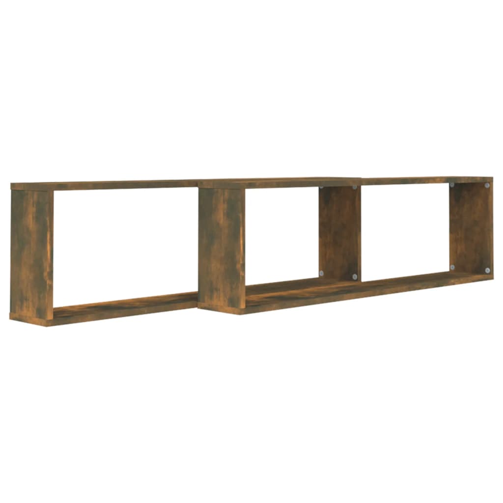 vidaXL Rafturi de perete cub, 2 buc., stejar fumuriu 100x15x30 cm lemn