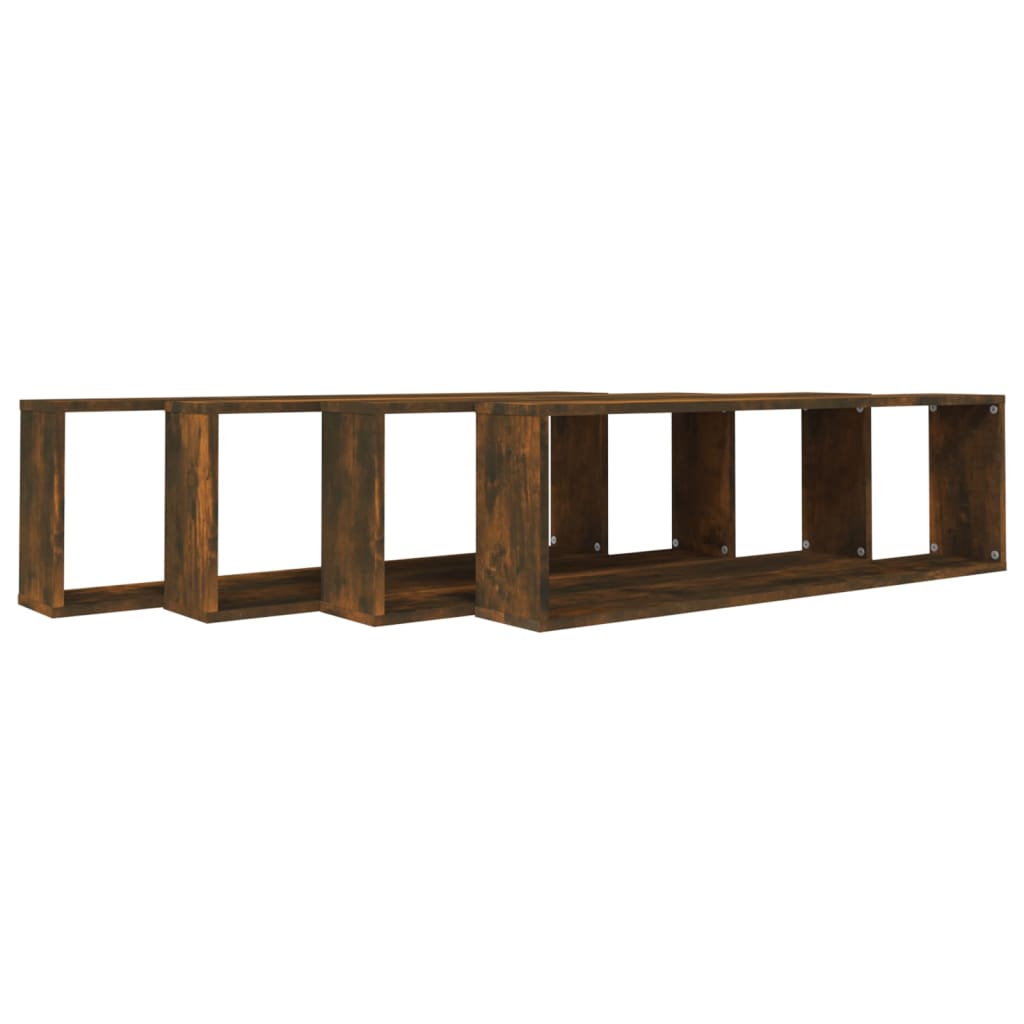 vidaXL Rafturi de perete cub, 4 buc., stejar fumuriu 100x15x30 cm lemn vidaXL Rafturi de perete cub, 4 buc., stejar fumuriu 100x15x30 cm lemn