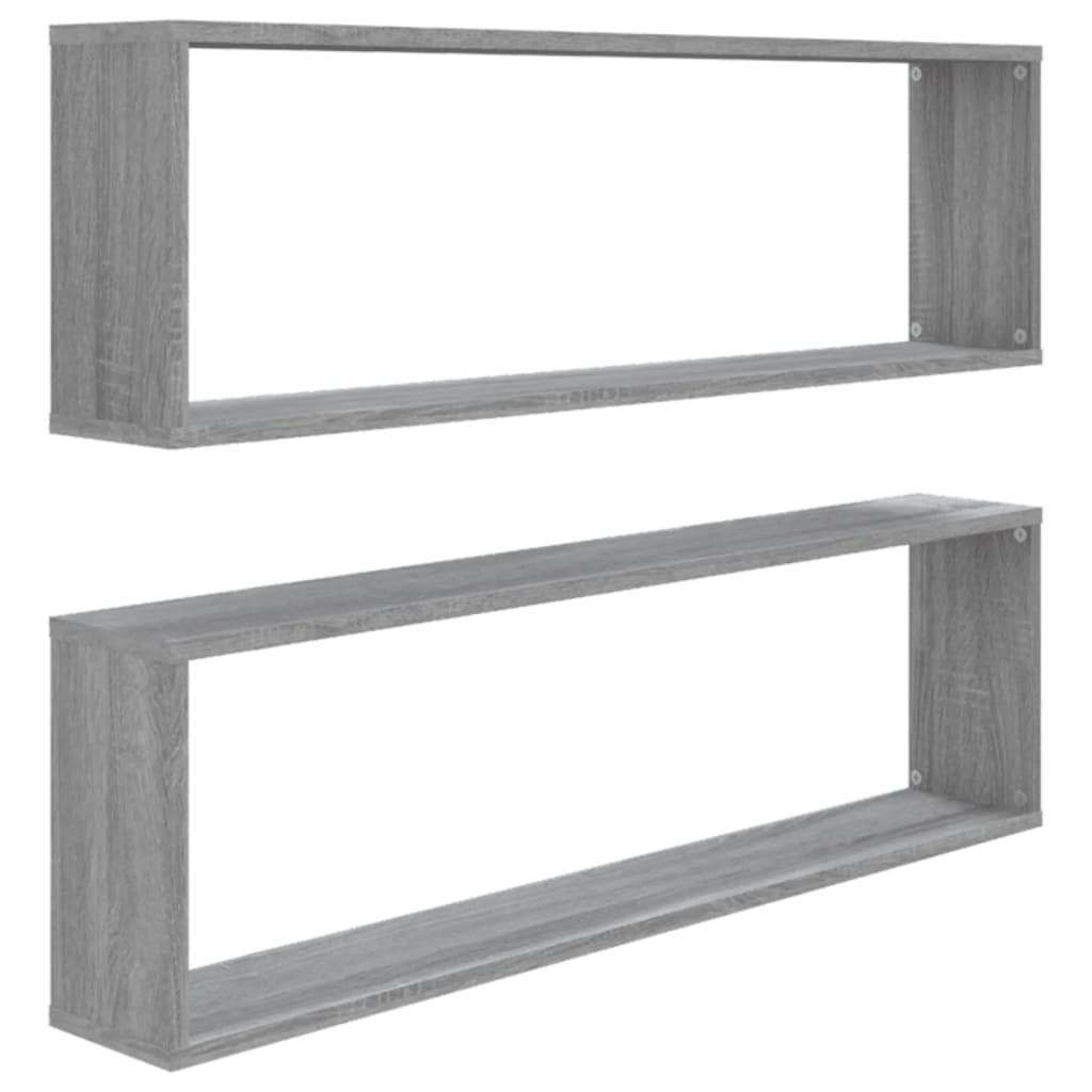 vidaXL Rafturi de perete cub, 2 buc., gri sonoma, 100x15x30 cm, lemn vidaXL Rafturi de perete cub, 2 buc., gri sonoma, 100x15x30 cm, lemn