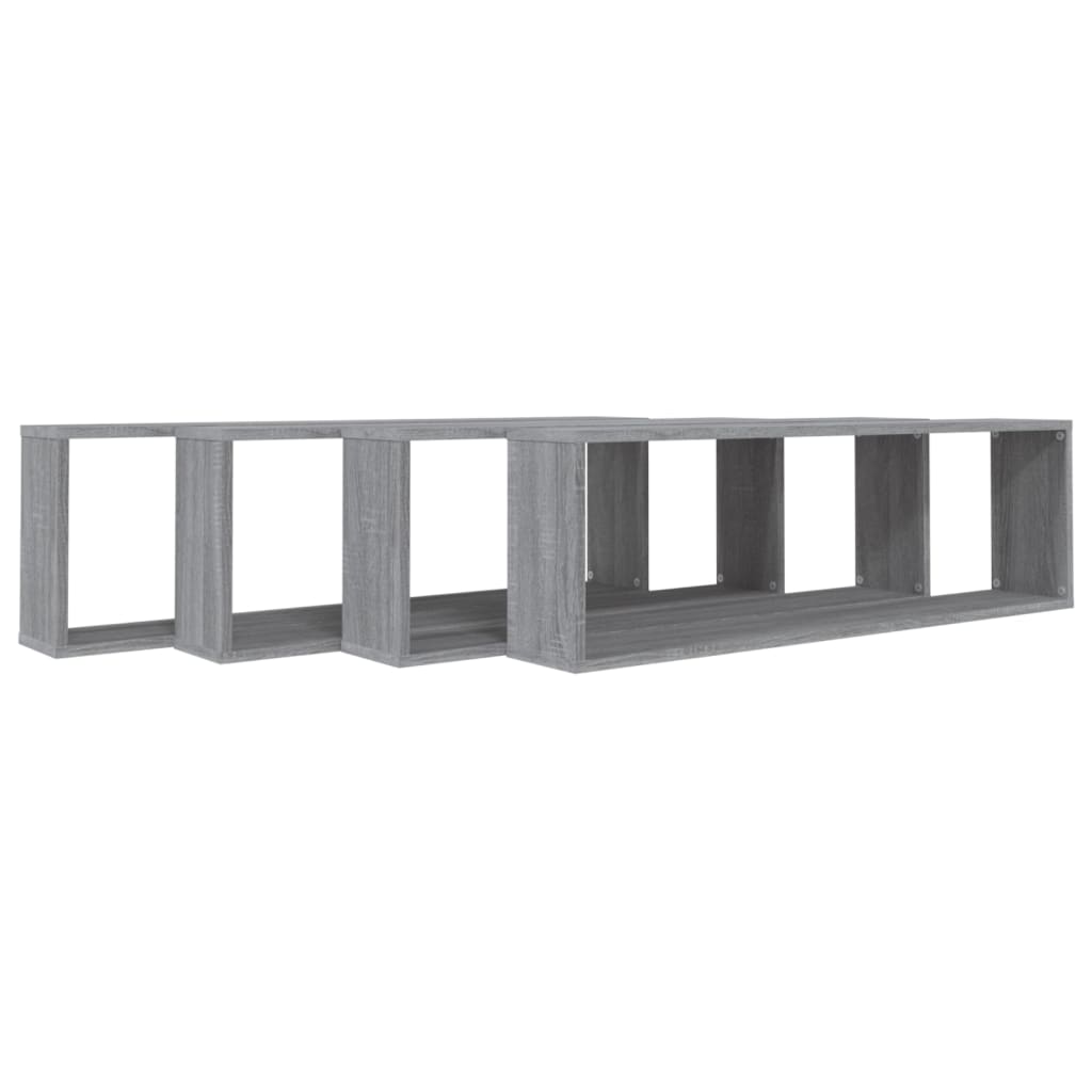 vidaXL Rafturi de perete cub, 4 buc., gri sonoma, 100x15x30 cm, lemn
