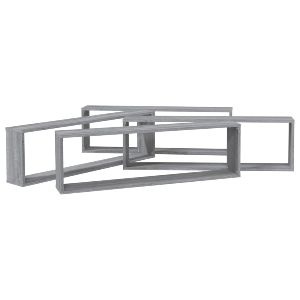 vidaXL Rafturi de perete cub, 4 buc., gri sonoma, 100x15x30 cm, lemn