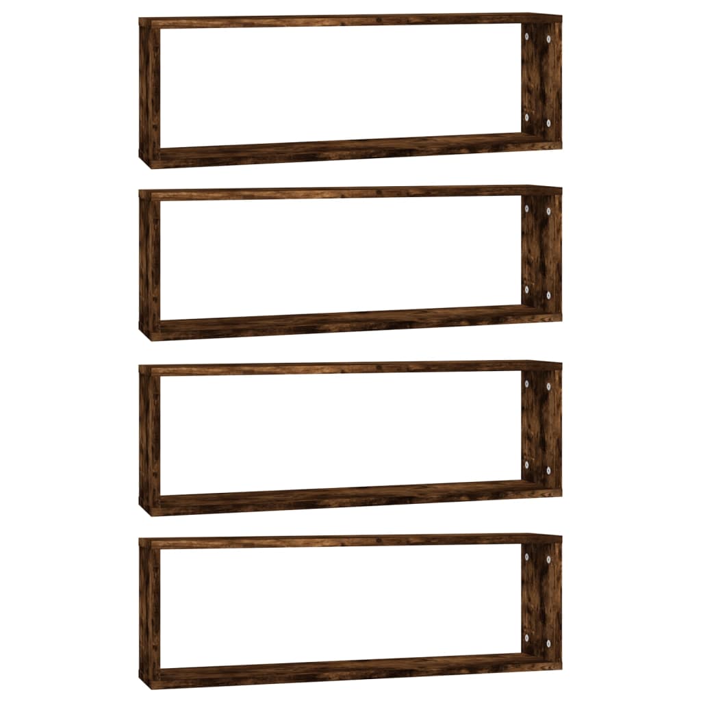 vidaXL Rafturi de perete cub, 4 buc. stejar fumuriu 80x15x26,5 cm lemn