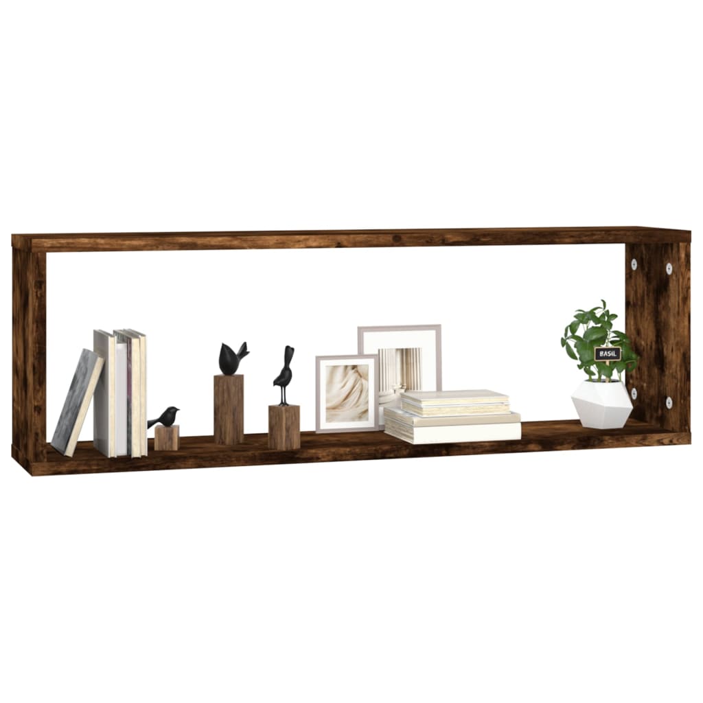 vidaXL Rafturi de perete cub, 4 buc. stejar fumuriu 80x15x26,5 cm lemn