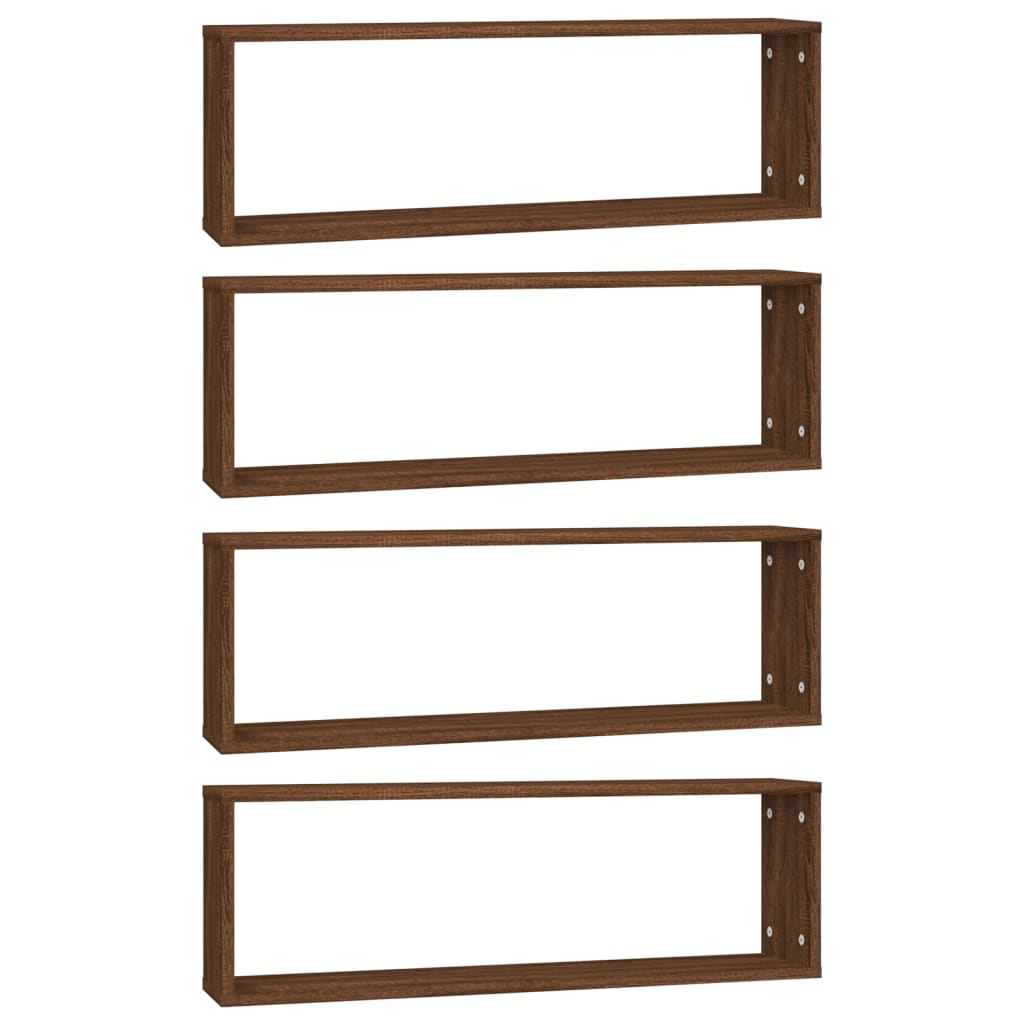 vidaXL Rafturi de perete cub, 4 buc. stejar maro, 80x15x26,5 cm, lemn vidaXL Rafturi de perete cub, 4 buc. stejar maro, 80x15x26,5 cm, lemn