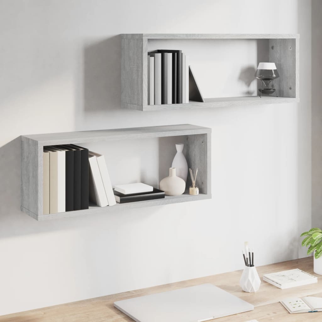vidaXL Rafturi de perete cub, 2 buc., gri sonoma, 60x15x23 cm, lemn vidaXL Rafturi de perete cub, 2 buc., gri sonoma, 60x15x23 cm, lemn