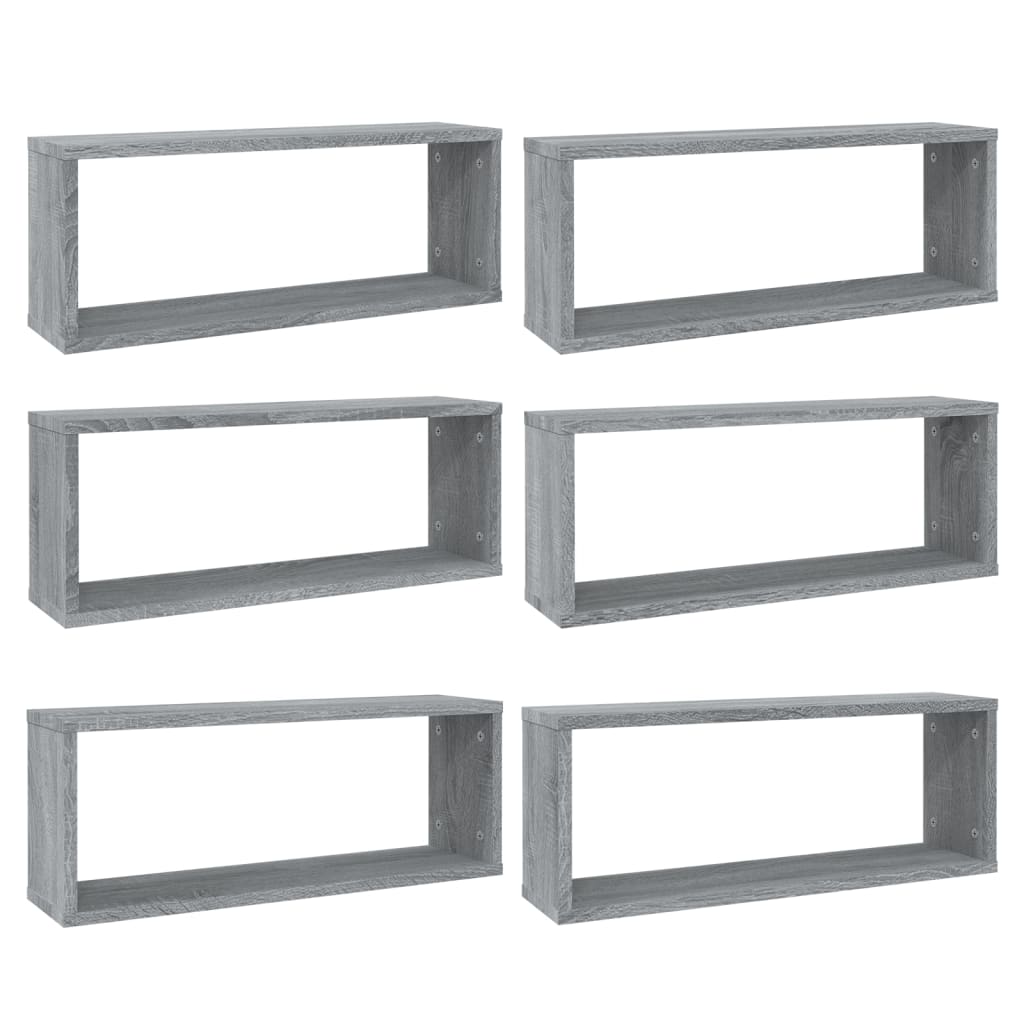 vidaXL Rafturi de perete cub, 6 buc., gri sonoma, 60x15x23 cm, lemn