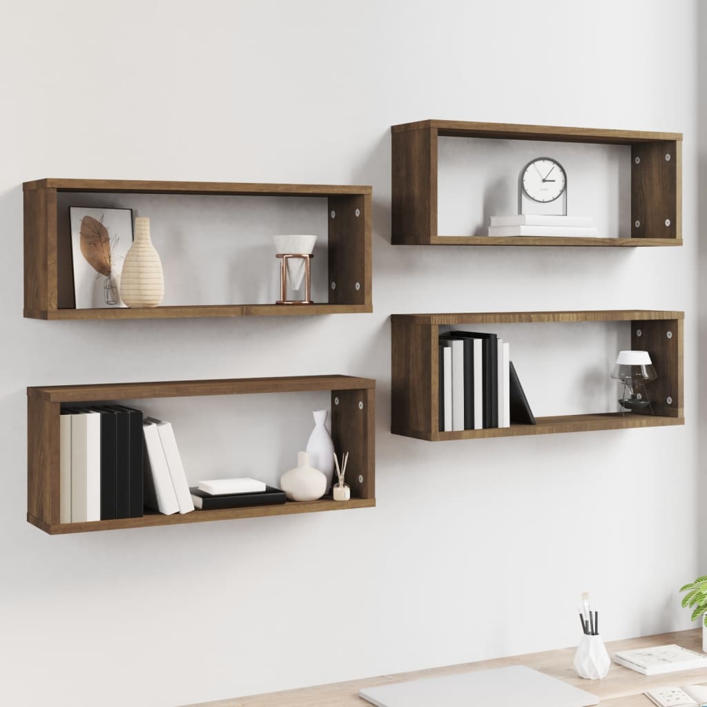 vidaXL Rafturi de perete cub, 4 buc., stejar maro, 60x15x23 cm, lemn vidaXL Rafturi de perete cub, 4 buc., stejar maro, 60x15x23 cm, lemn