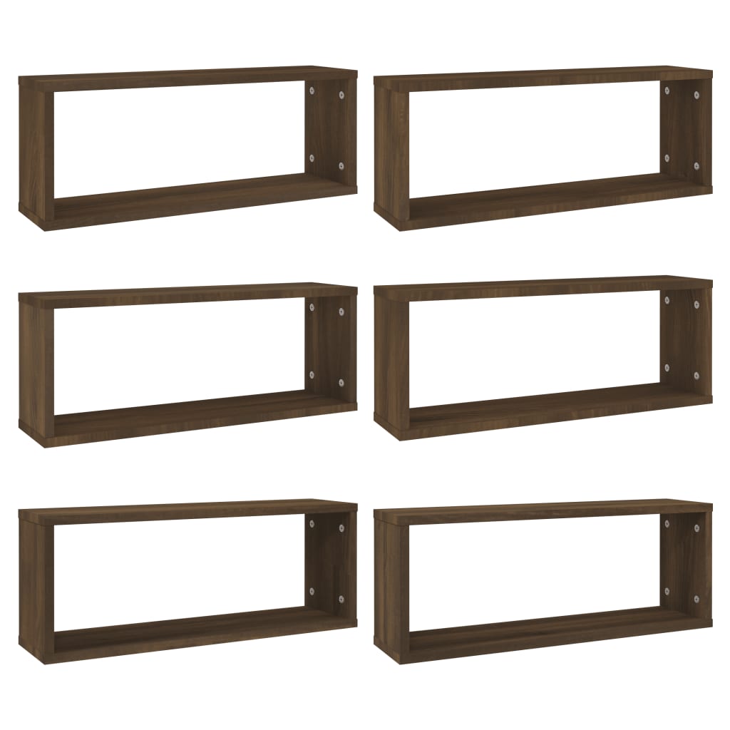 vidaXL Rafturi de perete cub, 6 buc., stejar maro, 60x15x23 cm, lemn