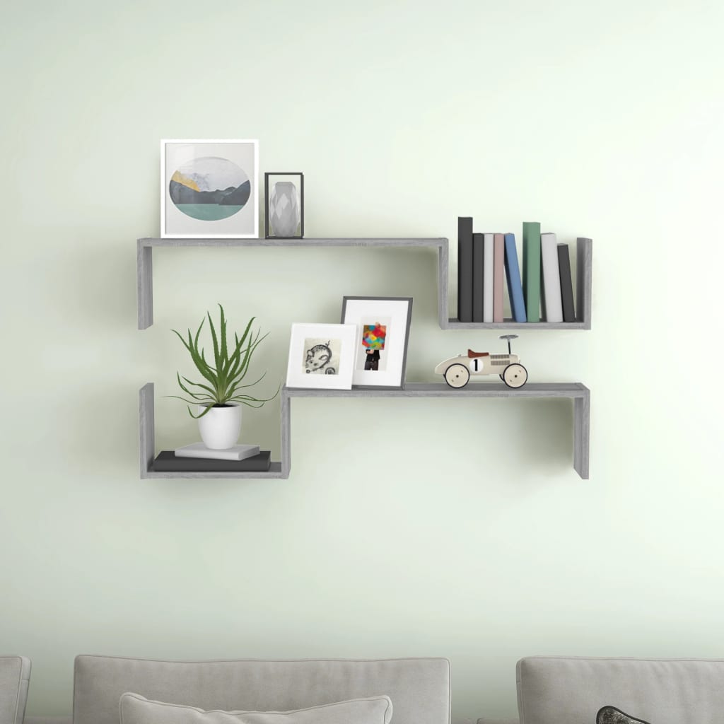 vidaXL Rafturi colț perete 2 buc sonoma gri 100x15x20cm lemn prelucrat vidaXL Rafturi colț perete 2 buc sonoma gri 100x15x20cm lemn prelucrat