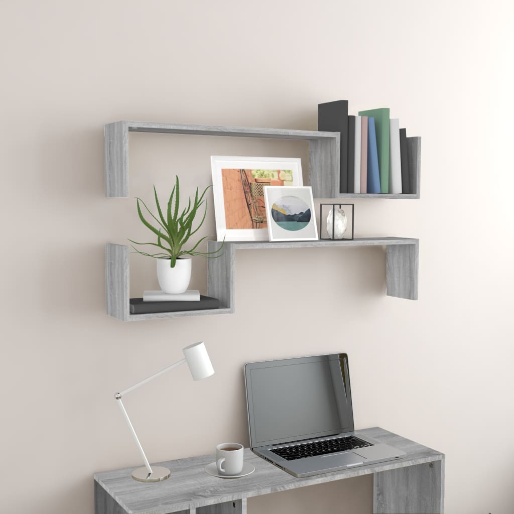 vidaXL Rafturi colț perete 2 buc sonoma gri 100x15x20cm lemn prelucrat vidaXL Rafturi colț perete 2 buc sonoma gri 100x15x20cm lemn prelucrat