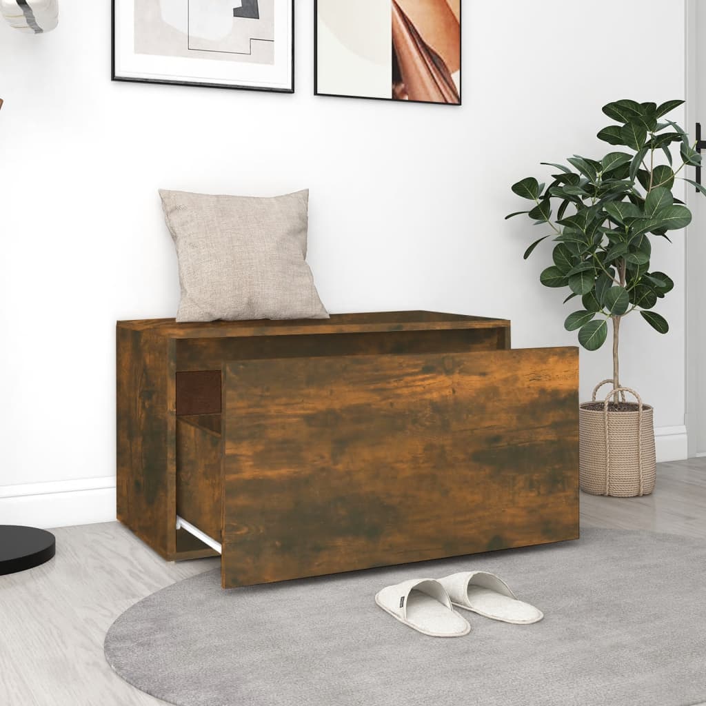 vidaXL Bancă de hol, stejar fumuriu, 80x40x45 cm, lemn prelucrat vidaXL Bancă de hol, stejar fumuriu, 80x40x45 cm, lemn prelucrat