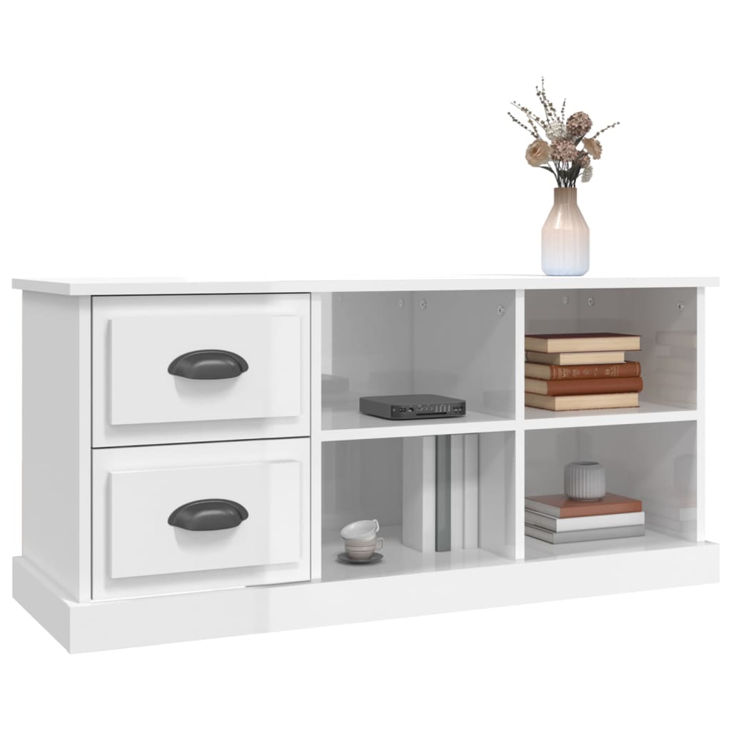 vidaXL Comodă TV, alb extralucios, 102x35,5x47,5 cm, lemn prelucrat