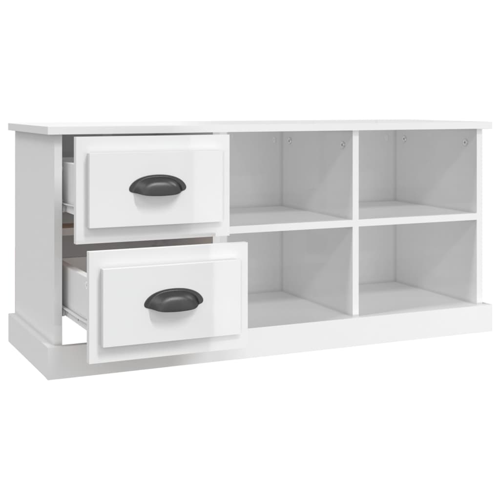 vidaXL Comodă TV, alb extralucios, 102x35,5x47,5 cm, lemn prelucrat