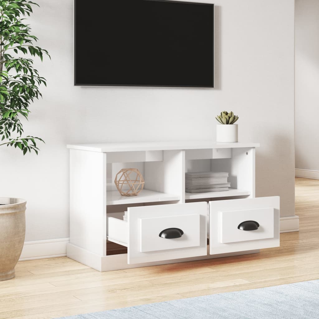 vidaXL Comodă TV, alb extralucios, 80x35x50 cm, lemn prelucrat vidaXL Comodă TV, alb extralucios, 80x35x50 cm, lemn prelucrat