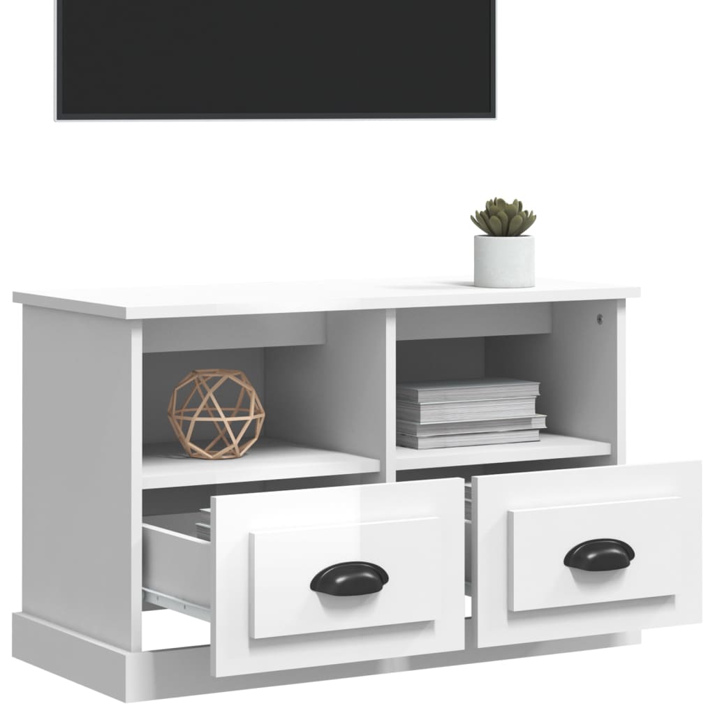 vidaXL Comodă TV, alb extralucios, 80x35x50 cm, lemn prelucrat vidaXL Comodă TV, alb extralucios, 80x35x50 cm, lemn prelucrat