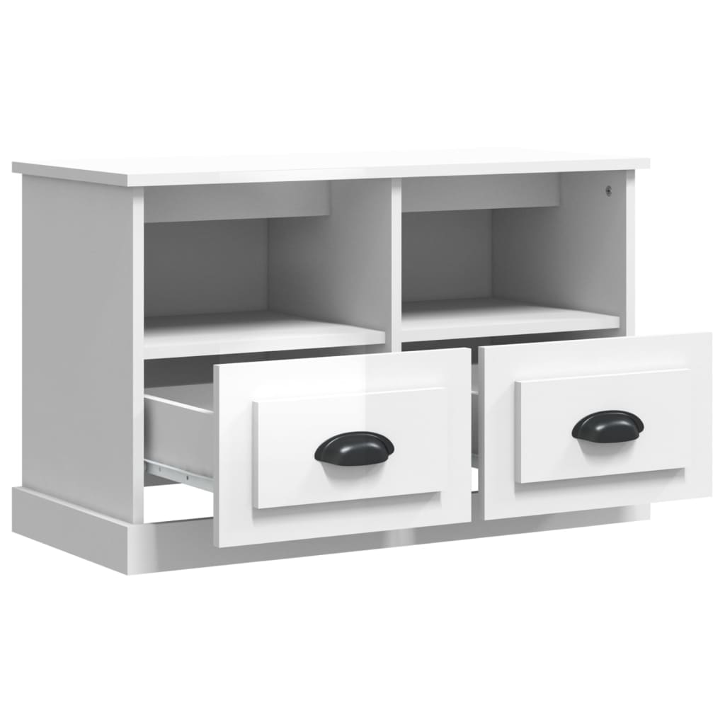vidaXL Comodă TV, alb extralucios, 80x35x50 cm, lemn prelucrat vidaXL Comodă TV, alb extralucios, 80x35x50 cm, lemn prelucrat