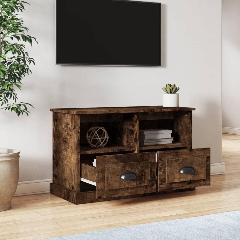 vidaXL Comodă TV, stejar afumat, 80x35x50 cm, lemn prelucrat vidaXL Comodă TV, stejar afumat, 80x35x50 cm, lemn prelucrat