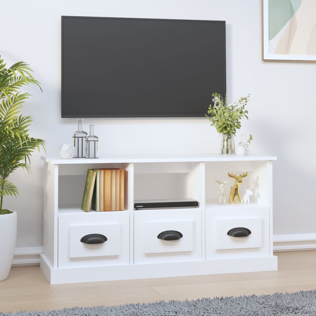 vidaXL Comodă TV, alb, 100x35x50 cm, lemn prelucrat vidaXL Comodă TV, alb, 100x35x50 cm, lemn prelucrat