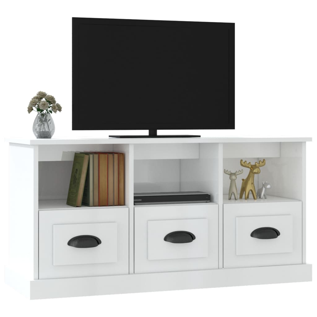 vidaXL Comodă TV, alb extralucios, 100x35x50 cm, lemn prelucrat