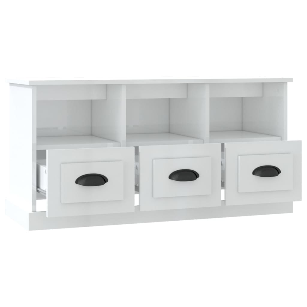 vidaXL Comodă TV, alb extralucios, 100x35x50 cm, lemn prelucrat
